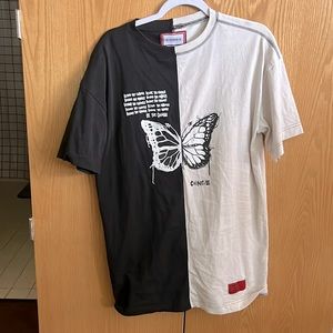 black and white two tone shirt dress